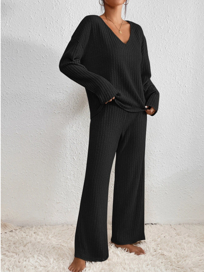 Tyreece | V-Ausschnitt Langarmshirt mit gerader Hose Set