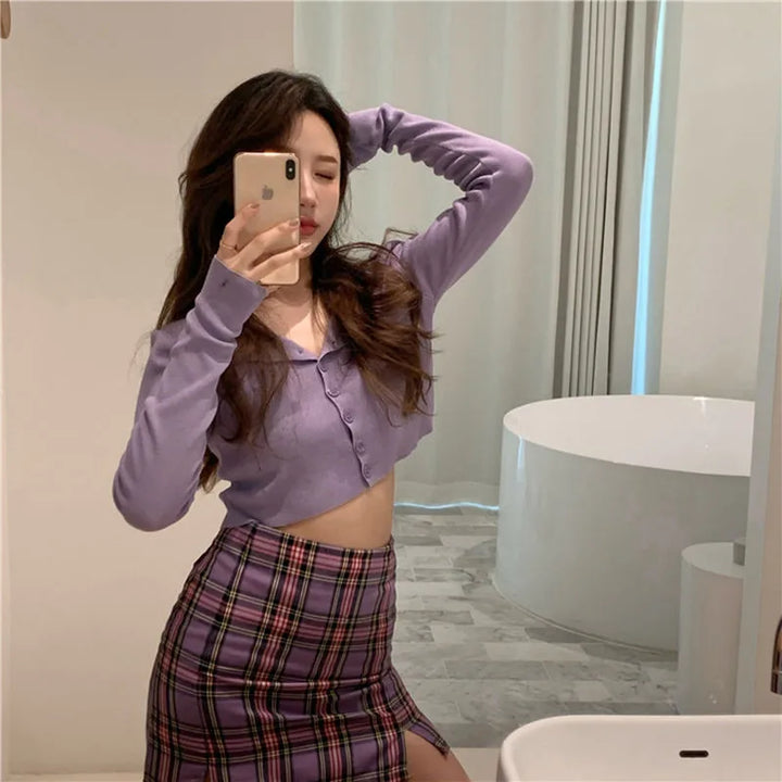 Erika | Crop-Top-Pullover mit Knöpfen