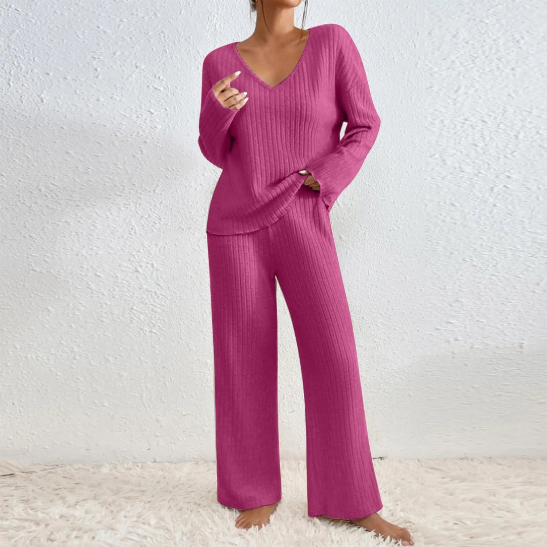 Tyreece | V-Ausschnitt Langarmshirt mit gerader Hose Set