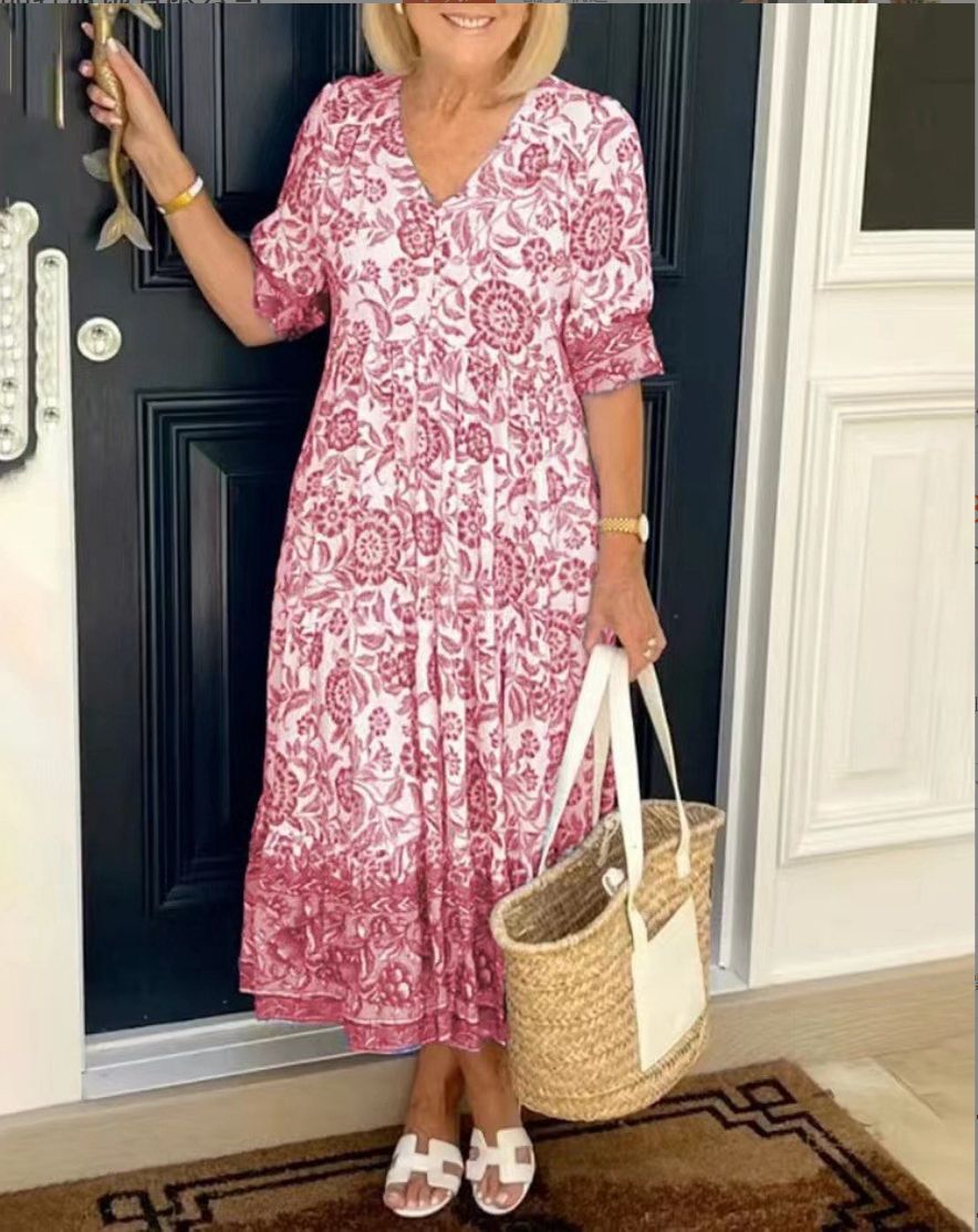 Emilia™ | Elegantes Blumenkleid mit V-Ausschnitt