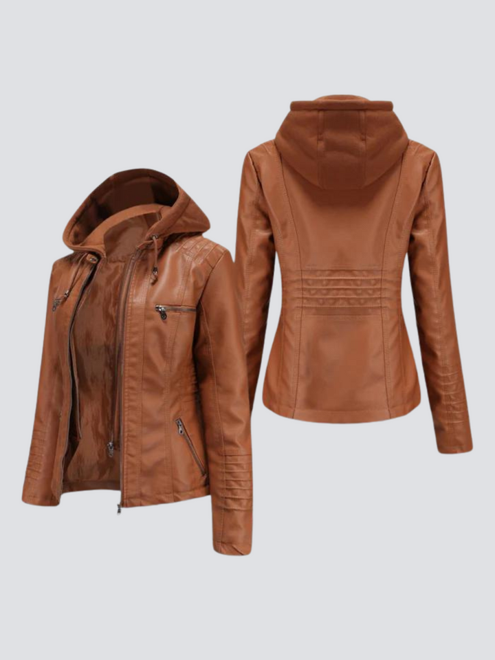 Coleen | Lederjacke mit Kapuze und Reißverschluss