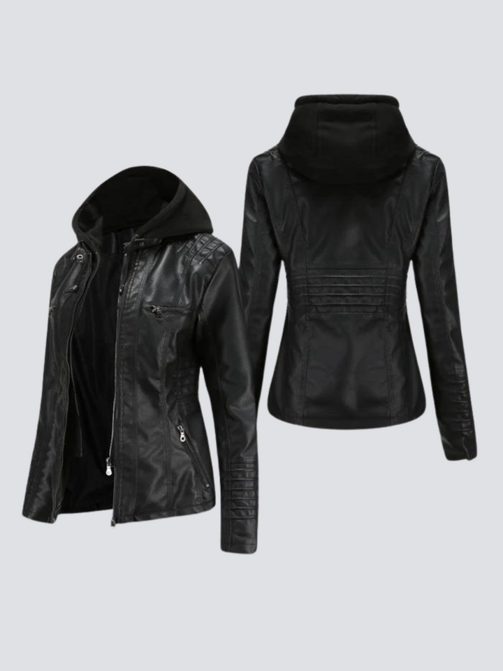 Coleen | Lederjacke mit Kapuze und Reißverschluss