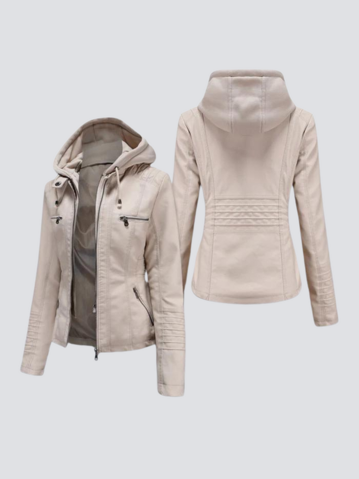 Coleen | Lederjacke mit Kapuze und Reißverschluss