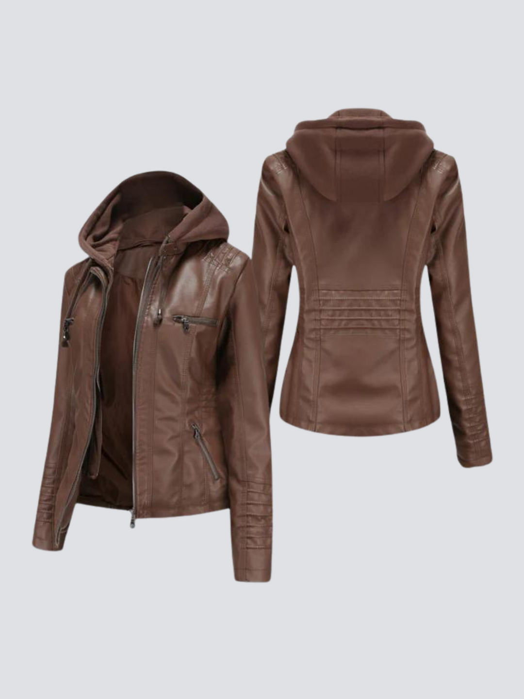 Coleen | Lederjacke mit Kapuze und Reißverschluss