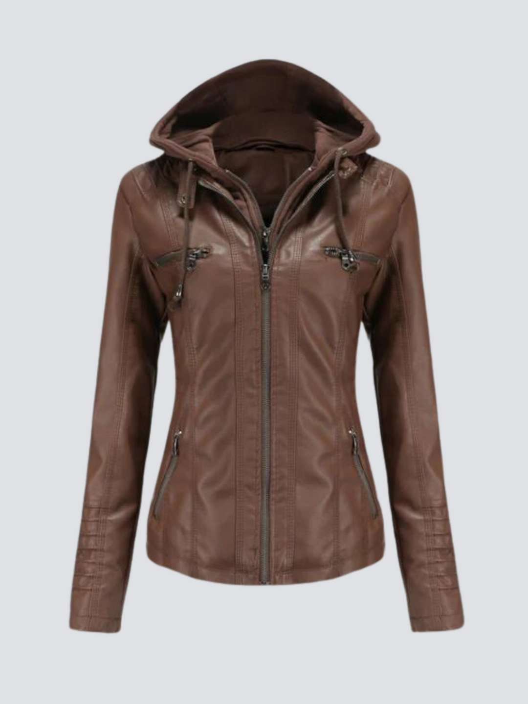 Coleen | Lederjacke mit Kapuze und Reißverschluss