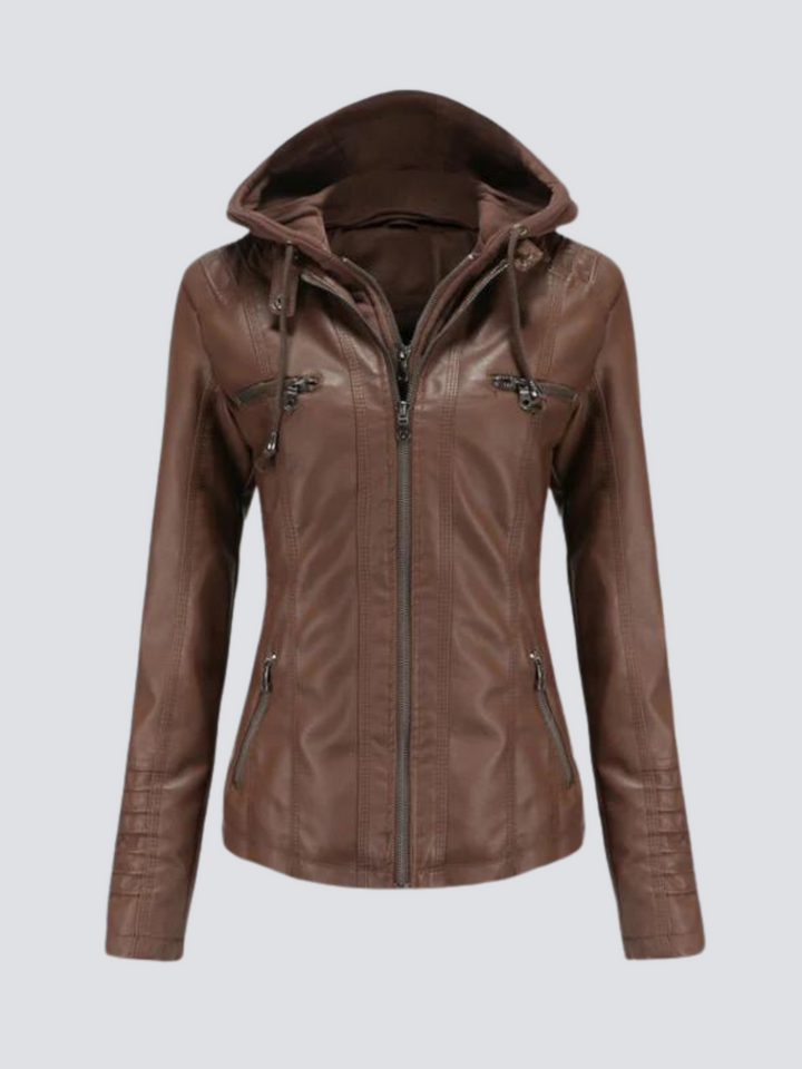 Coleen | Lederjacke mit Kapuze und Reißverschluss
