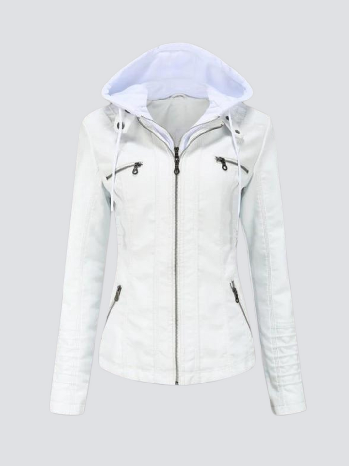 Coleen | Lederjacke mit Kapuze und Reißverschluss