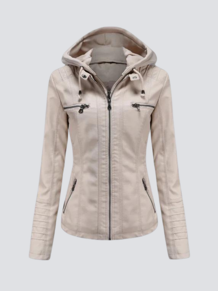 Coleen | Lederjacke mit Kapuze und Reißverschluss