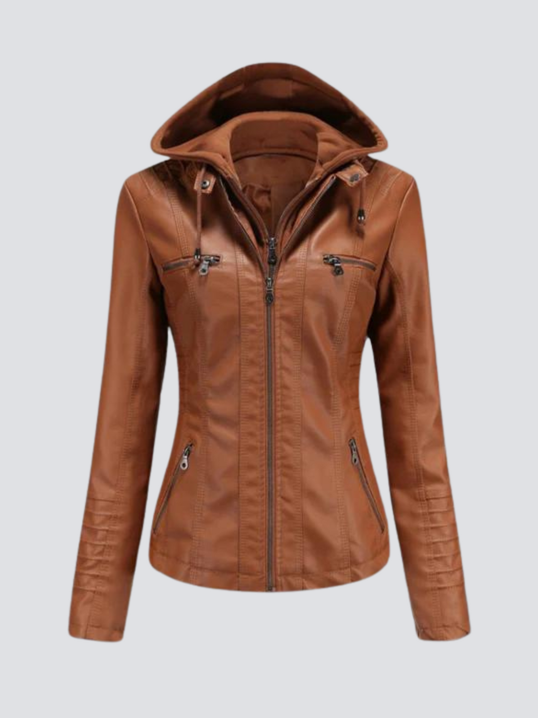 Coleen | Lederjacke mit Kapuze und Reißverschluss