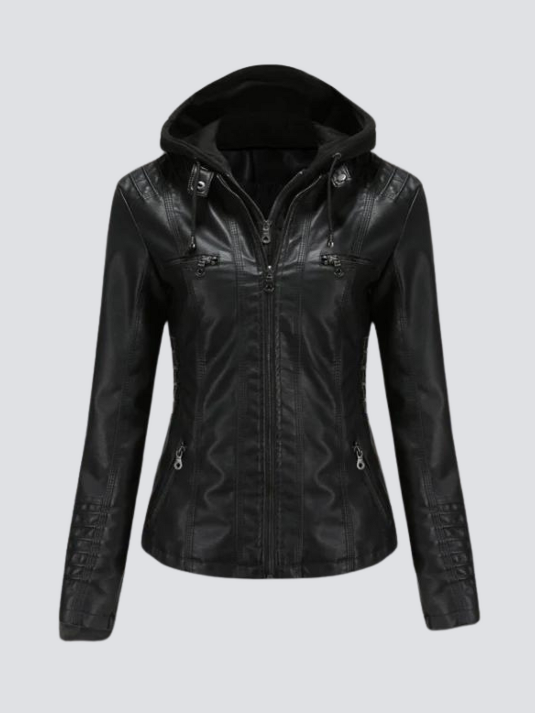 Coleen | Lederjacke mit Kapuze und Reißverschluss