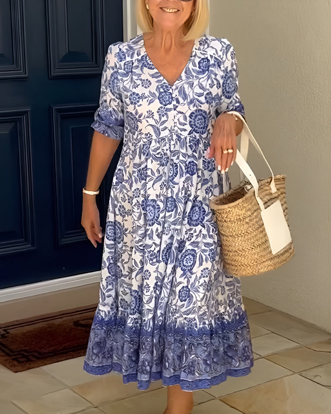 Emilia™ | Elegantes Blumenkleid mit V-Ausschnitt