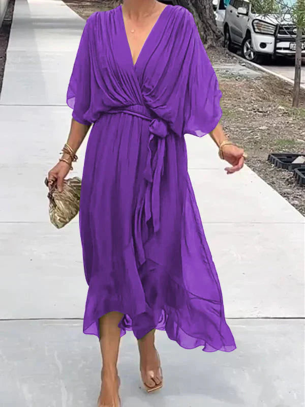 Adele™ | V-Ausschnitt-Chiffon-Kleid