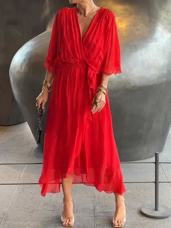Adele™ | V-Ausschnitt-Chiffon-Kleid