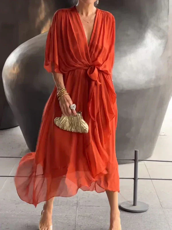 Adele™ | V-Ausschnitt-Chiffon-Kleid